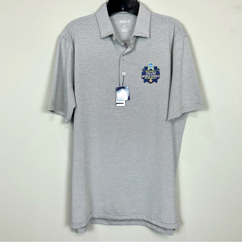 Johnnie-O Lyndon Striped Jersey Polo Grey Stripe Performance Polo NCAA Logo New